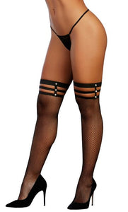 Strappy Fishnet Thigh High Stockings