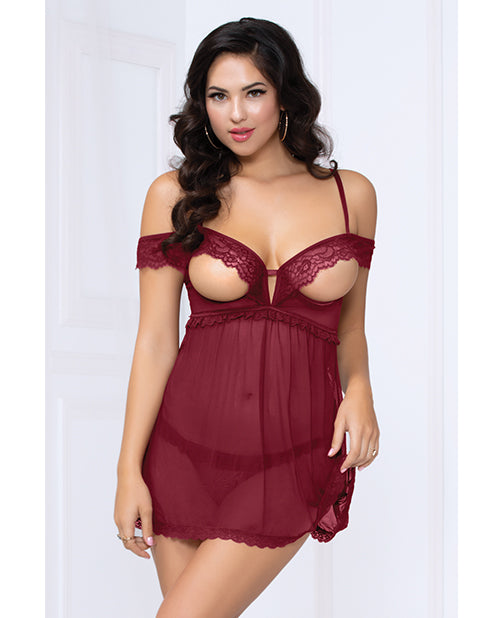 Wine Babydoll with Open Cups