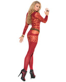Vivace Long Sleeve Sheer & Opaque Bodystocking with Open Crotch