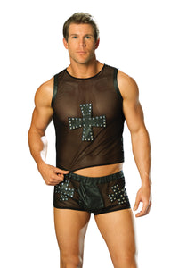 Mesh Shorts with Leather Cross